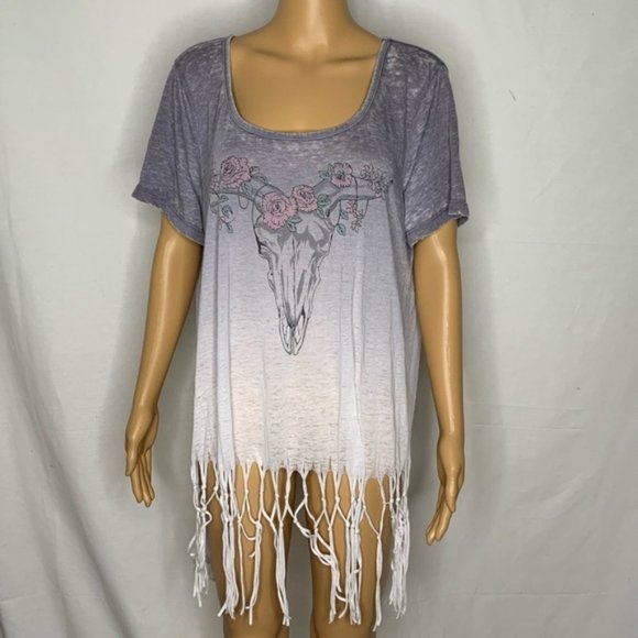 Torrid Ombre Fringe Bull Skull T Shirt  I Sz 00 - Picture 3 of 6